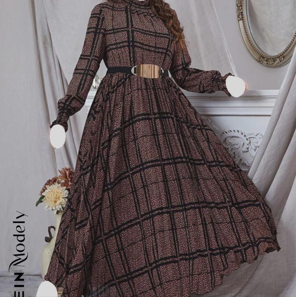 Plaid belted maxi dress